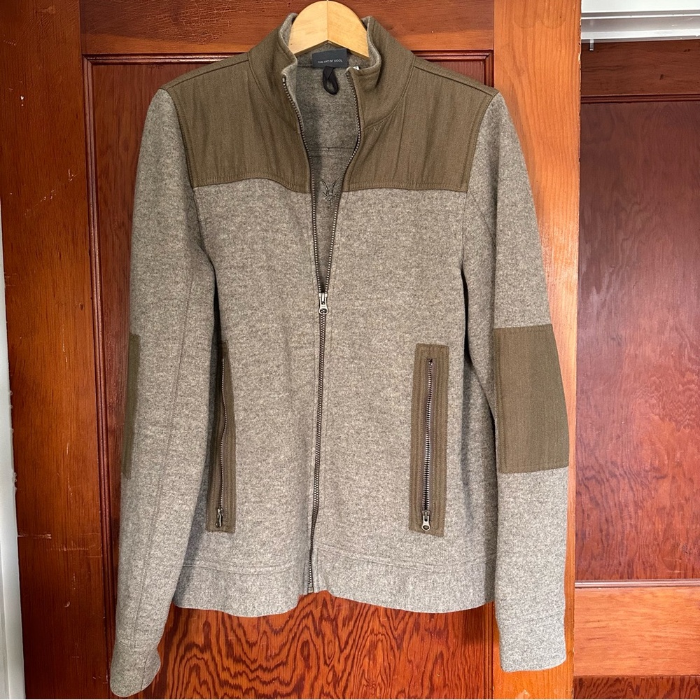 Ibex Men's Wool Full-Zip Jacket, Tan/Olive Size M